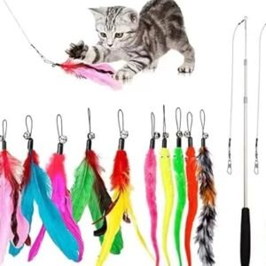 Interactive Feather Cat Toy Set - 2 Wands + 10 Refills